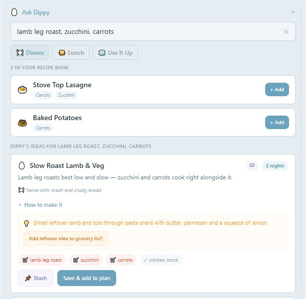 Ask Dippy โ type what's on special and get meal suggestions